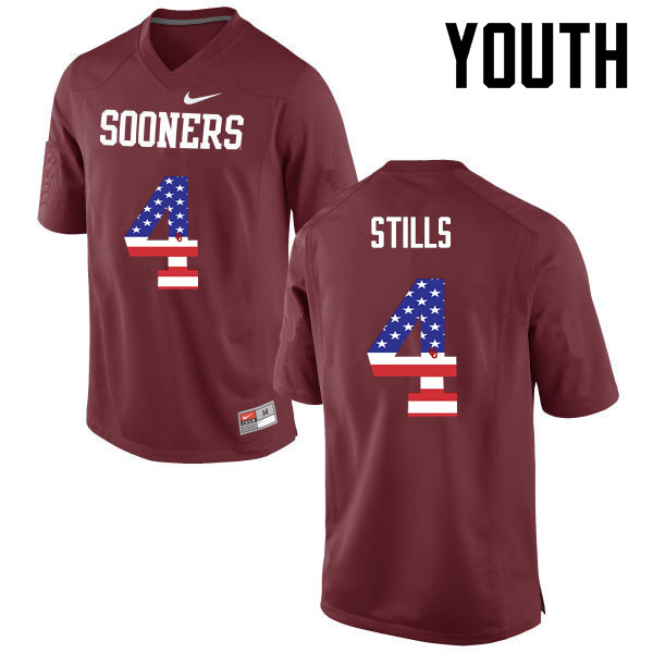 Youth Oklahoma Sooners #4 Kenny Stills College Football USA Flag Fashion Jerseys-Crimson - Click Image to Close